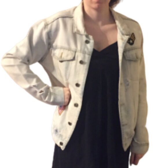 Ring of Fire Denim Oversized Distressed Jean jacket trucker - Picture 5 of 10